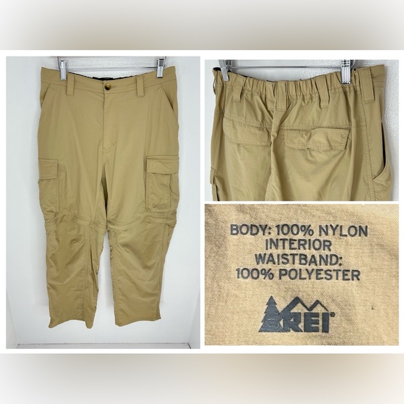Rei Co-Op Pants Mens Actual Sz. 31x27 (Tag L-28L) Khaki Cargo Hiking Convertible - Picture 1 of 15